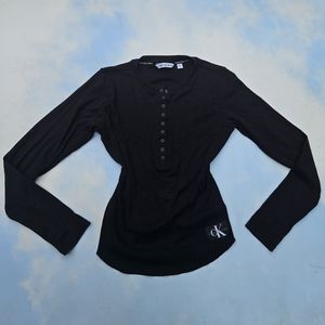 Calvin Klein Black Thermal Top with Logo Tag